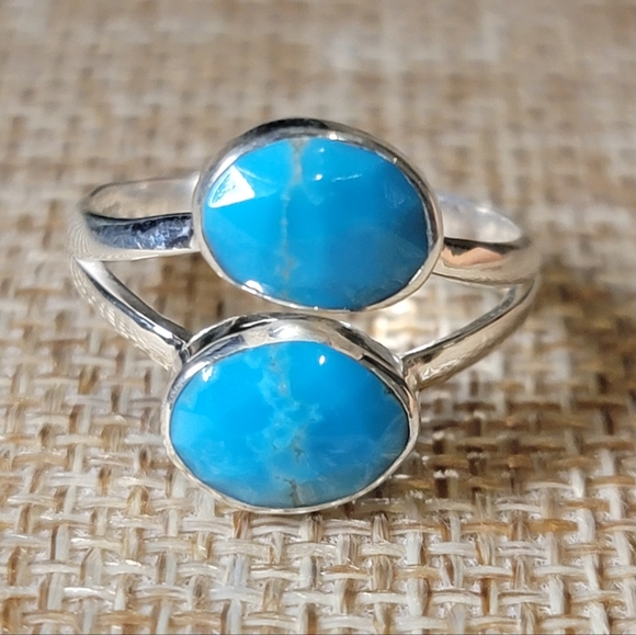 Native Jewelry - Native Blue Turquoise Gemstone Ring Size 7 Sterling Silver Boho Jewelry